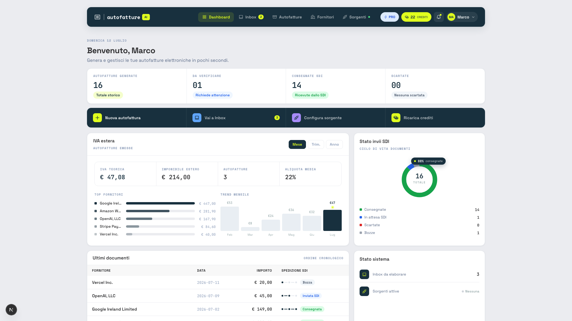 Dashboard AutofattureAI